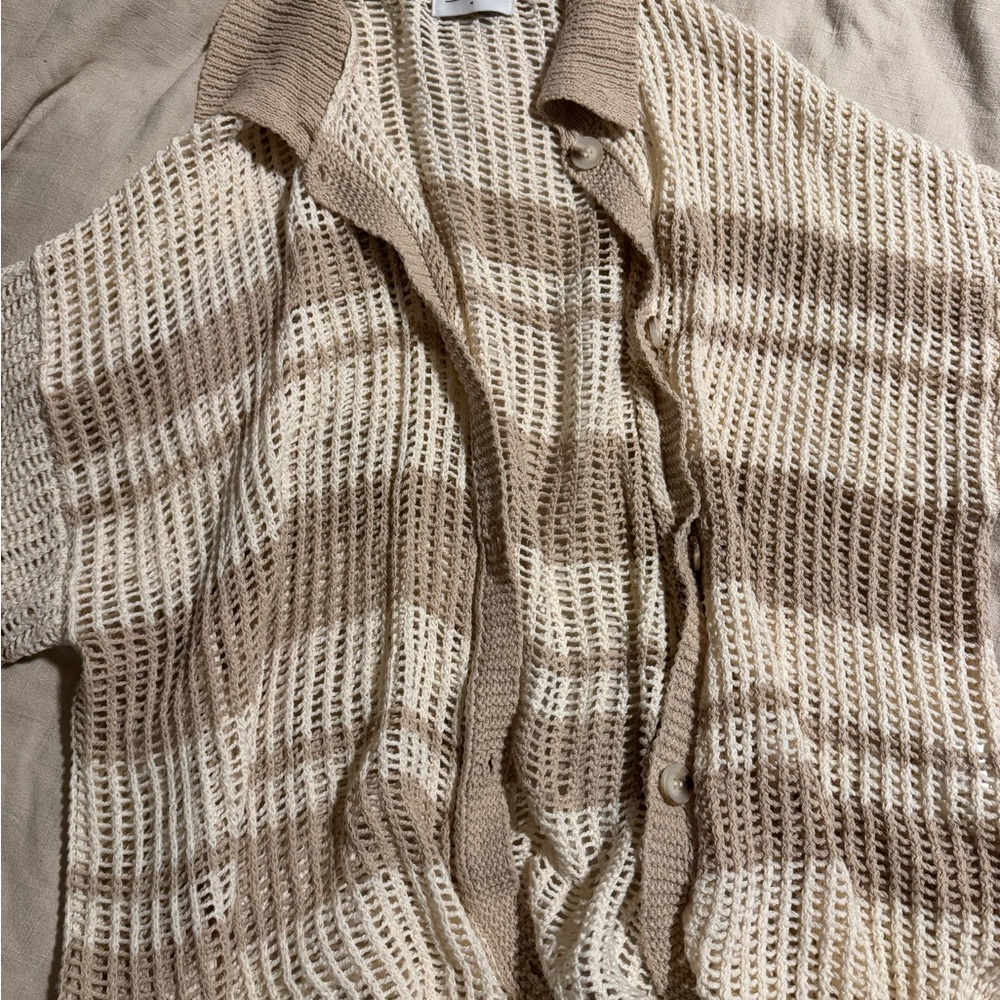 Women's Beige Button Down Knit Top